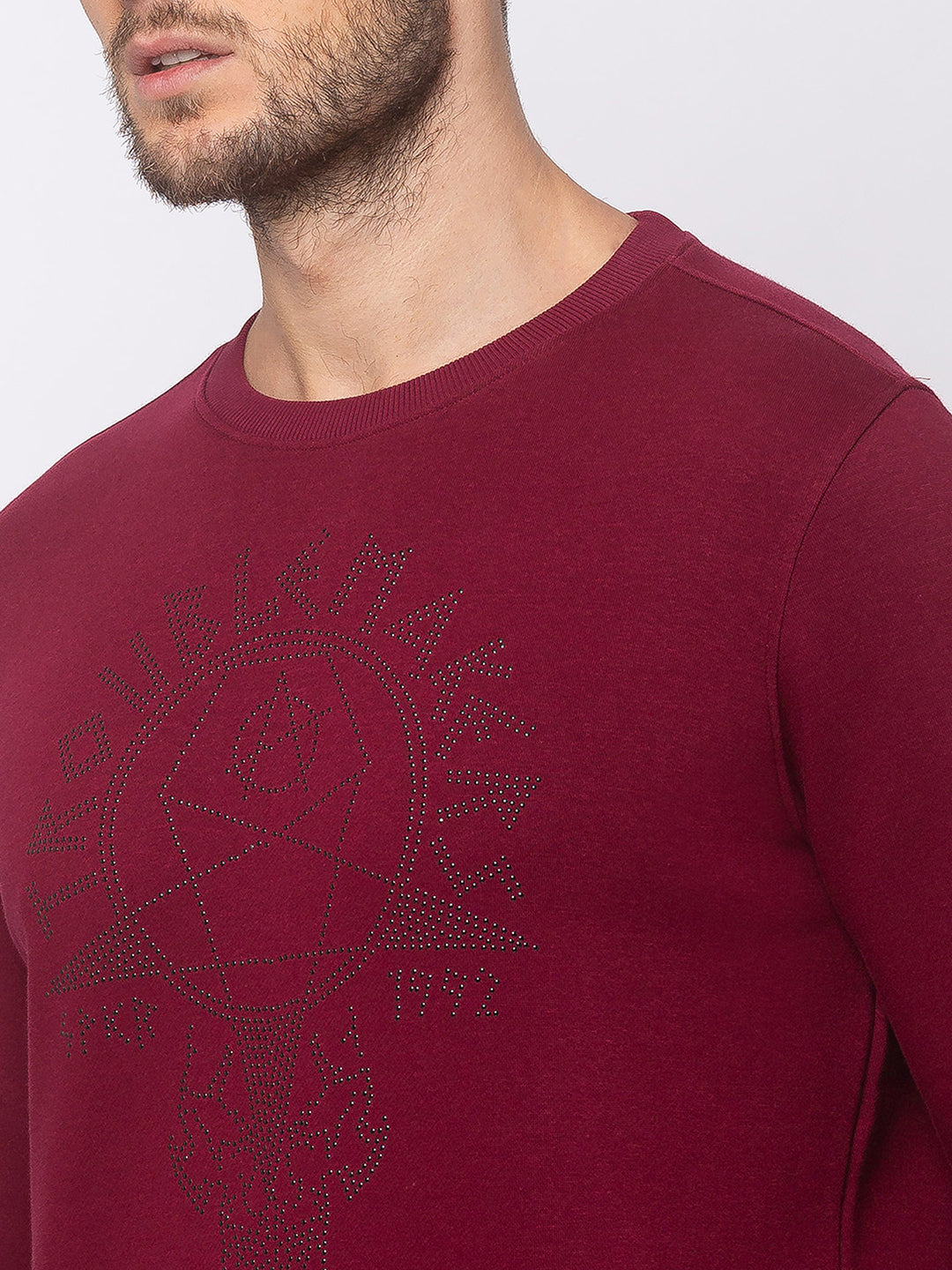 Spykar Wine Blended Slim Fit Sweatshirt For Men