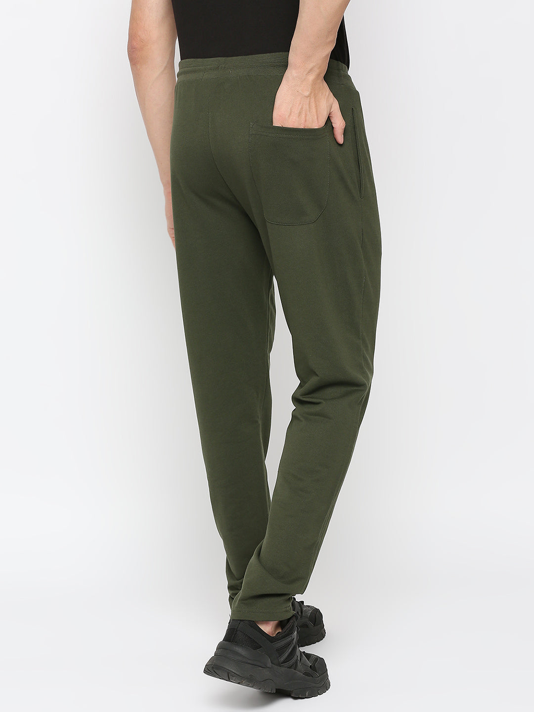 Men Premium Cotton Blend Olive Trackpant- Underjeans By Spykar