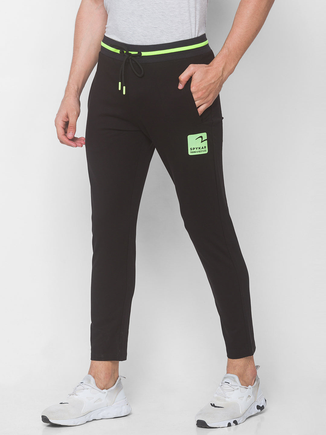 Spykar Men Black Cotton Slim Fit Low Rise Joggers