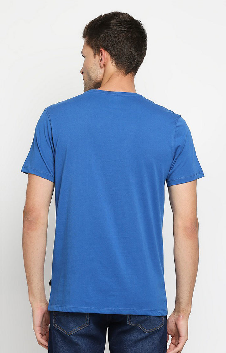 Spykar Men Blue Cotton Slim Fit Round Neck T-Shirt