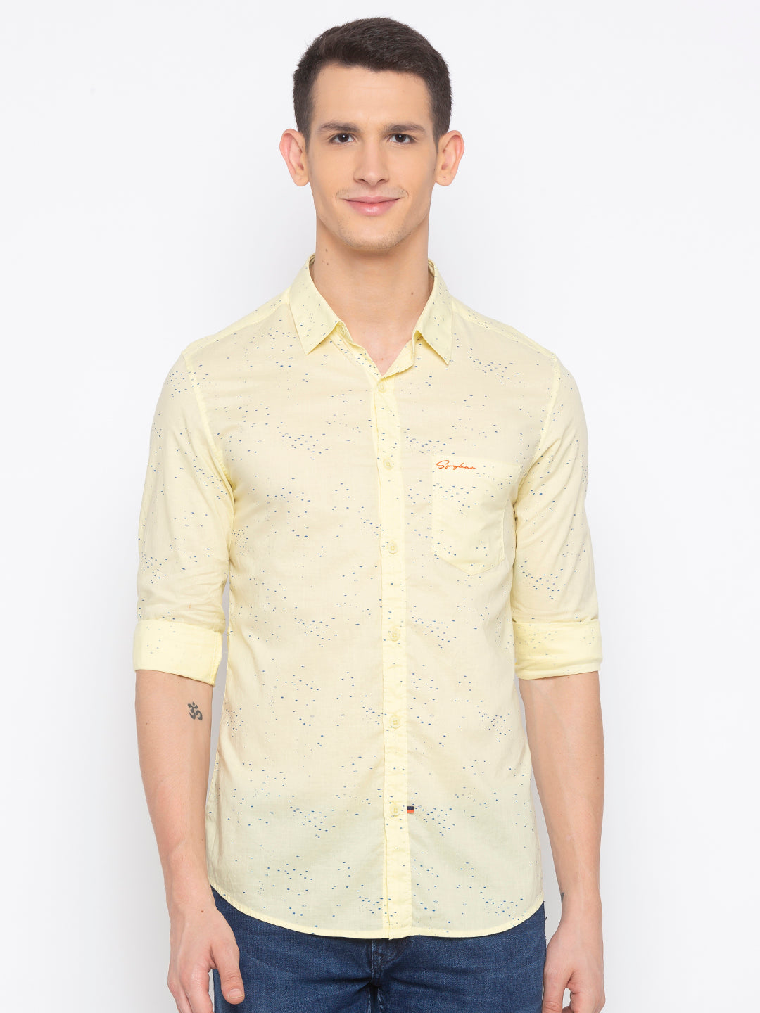 Spykar Men Lime Yellow Cotton Slim Fit Shirt