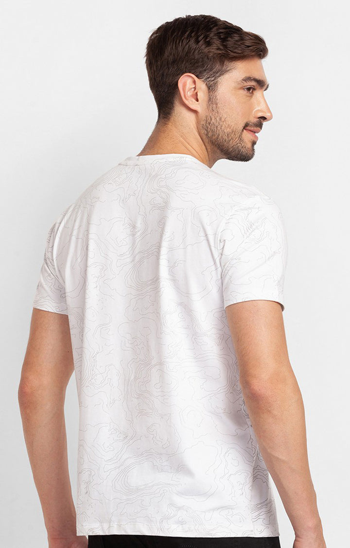 Spykar White Cotton Half Sleeve Printed Casual T-Shirt For Men