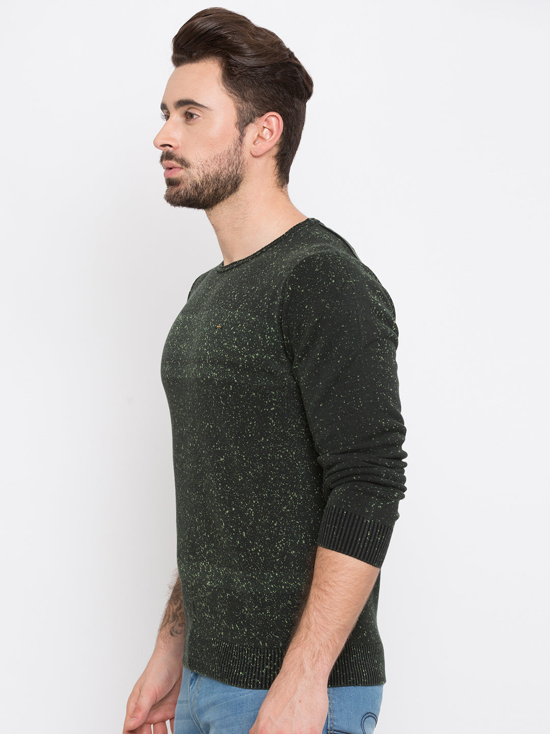 Spykar Men Green Cotton Slim Fit Round Neck T-Shirt