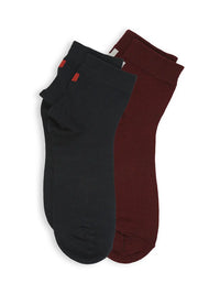 Men Premium Navy & Maroon Ankle Length Socks - Pack Of 2- Underjeans By Spykar