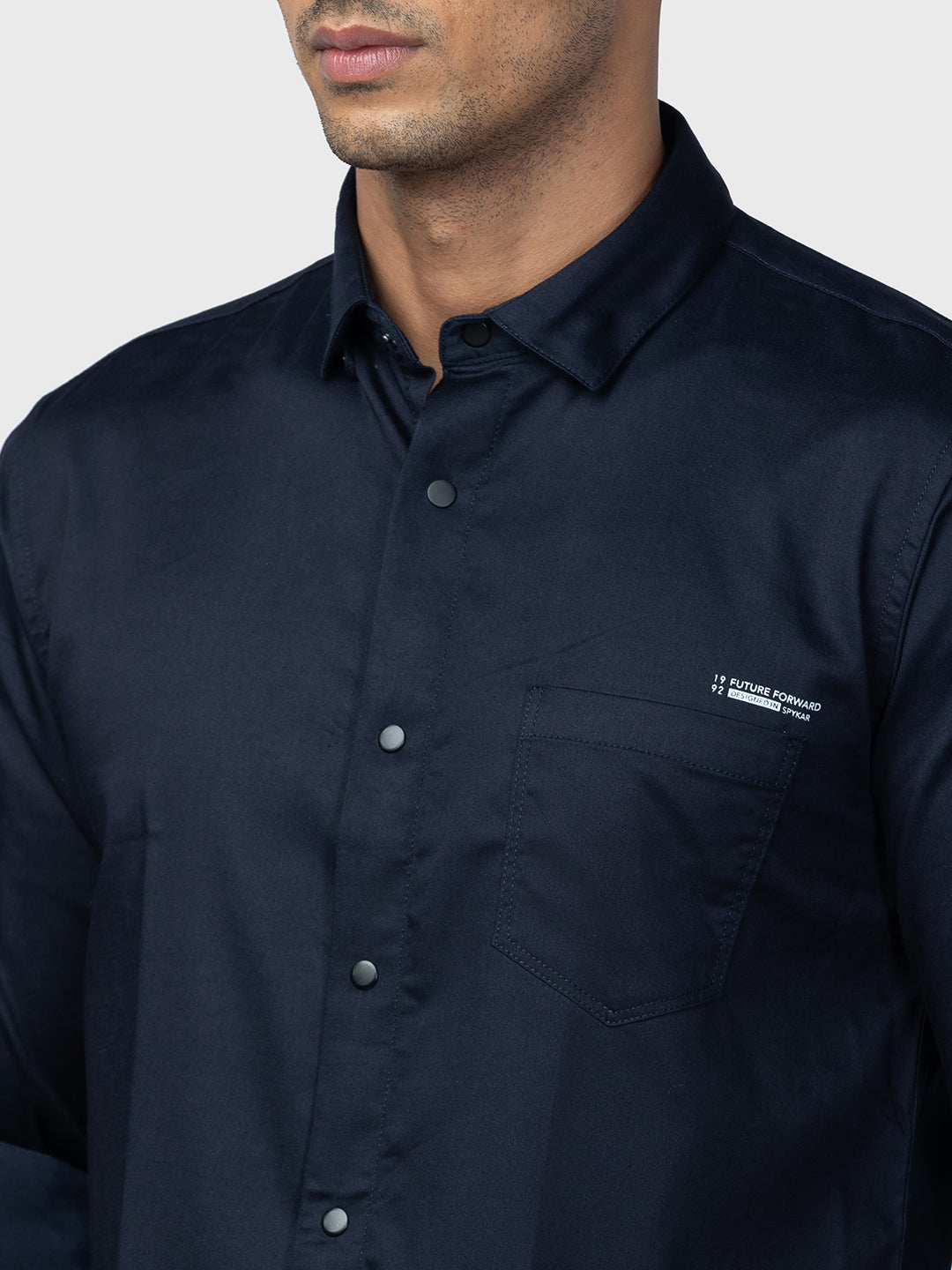 Spykar Men Navy Blue Cotton Regular Slim Fit Plain Shirt