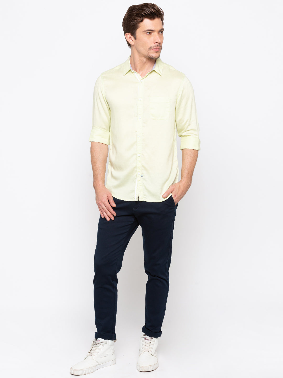 Spykar Slim Fit Men Yellow Cotton Casual Shirt