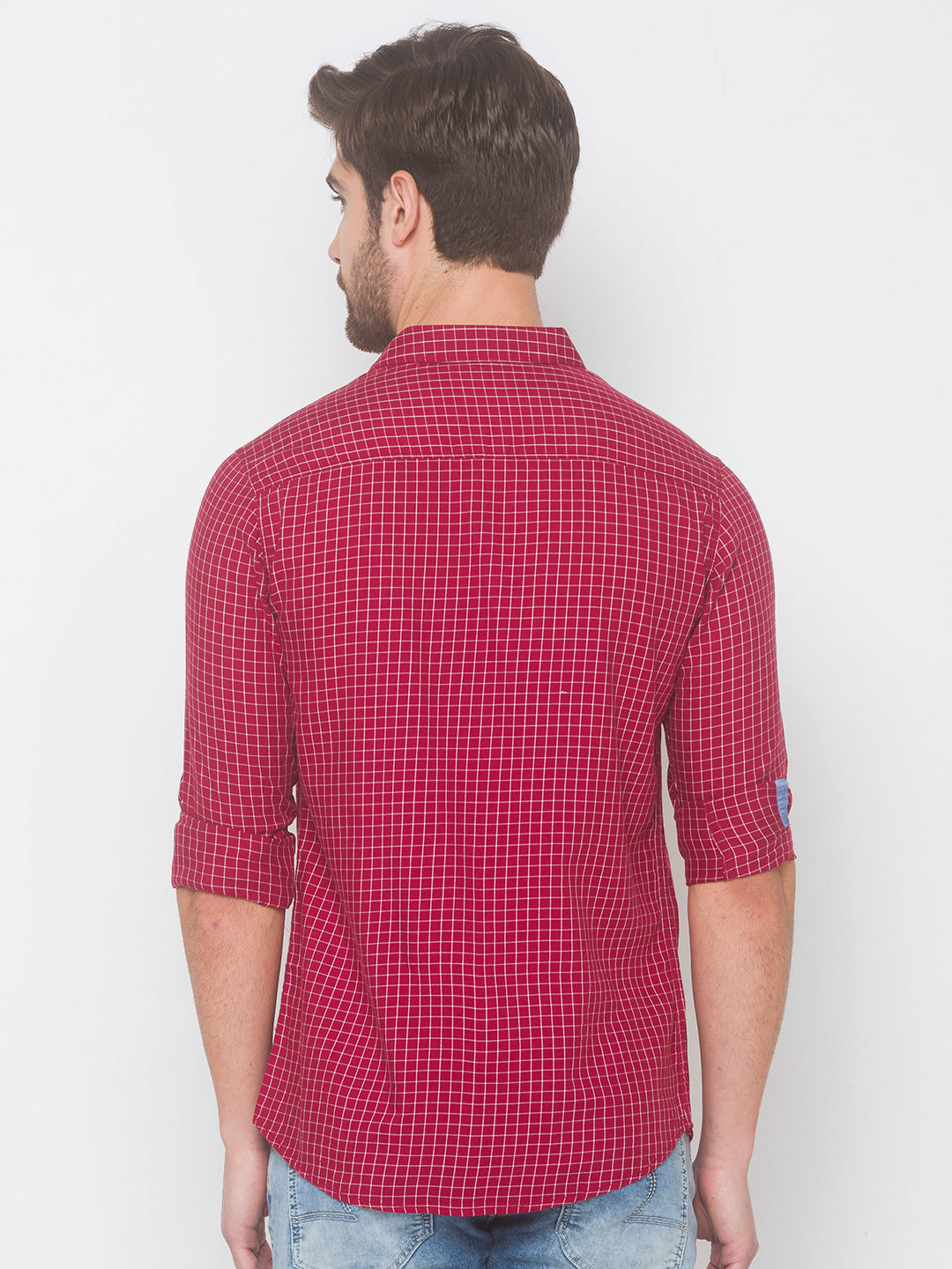 Spykar Men Deep Red Cotton Slim Fit Shirt