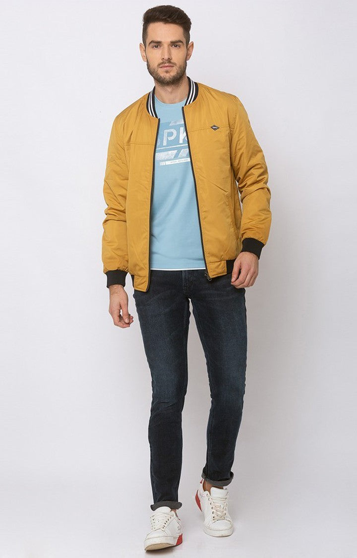 Spykar Men Mustard Polyester Straight Fit Jacket