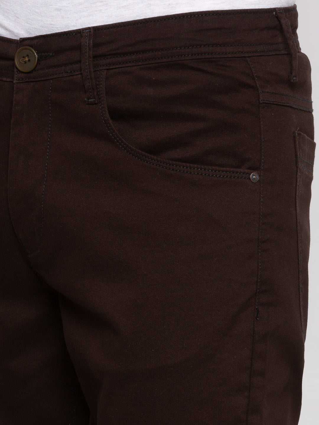 Spykar Men Brown Cotton Slim Fit Casual Trousers