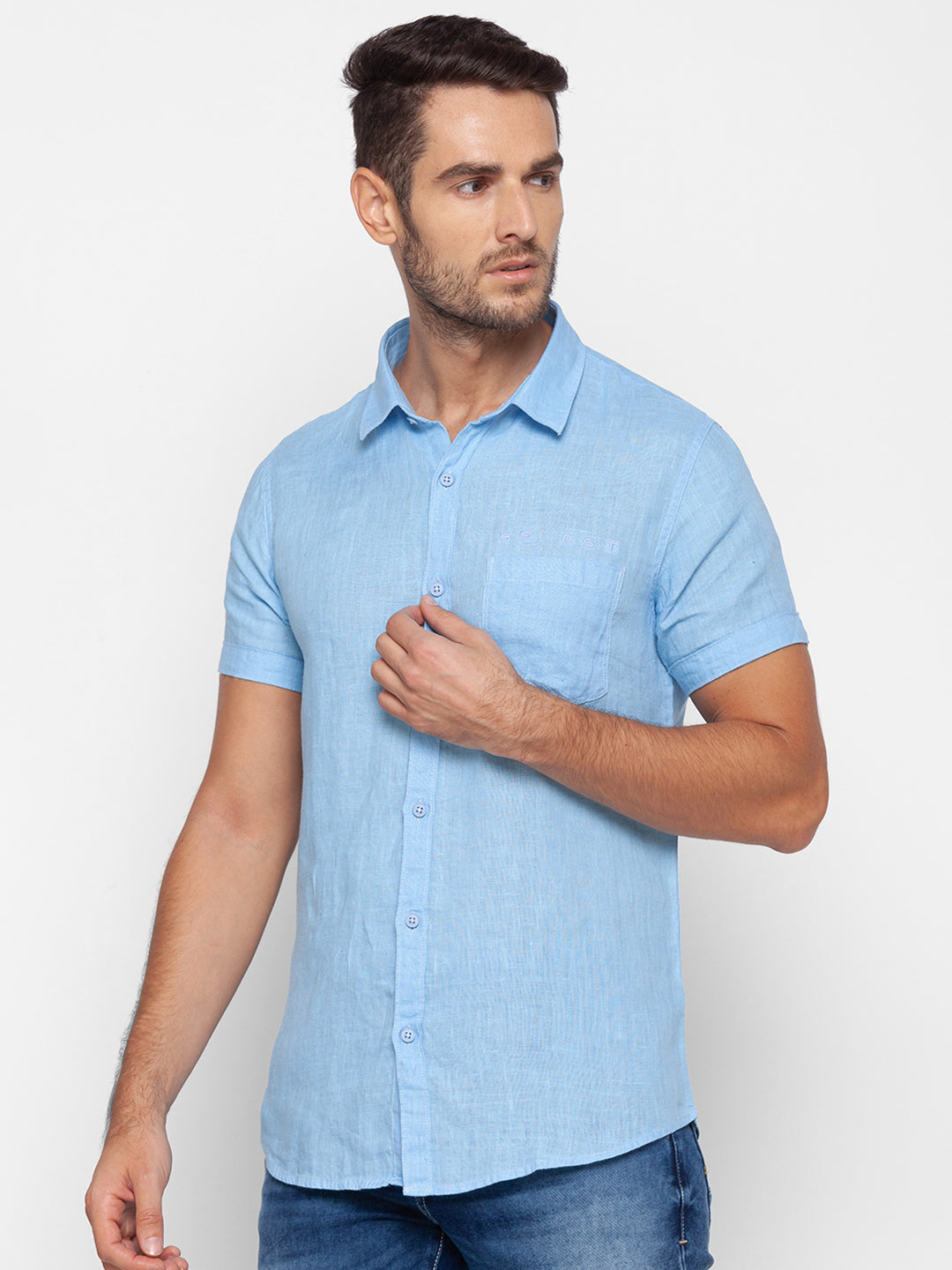 Spykar Slim Fit Blue Cotton Men Shirt