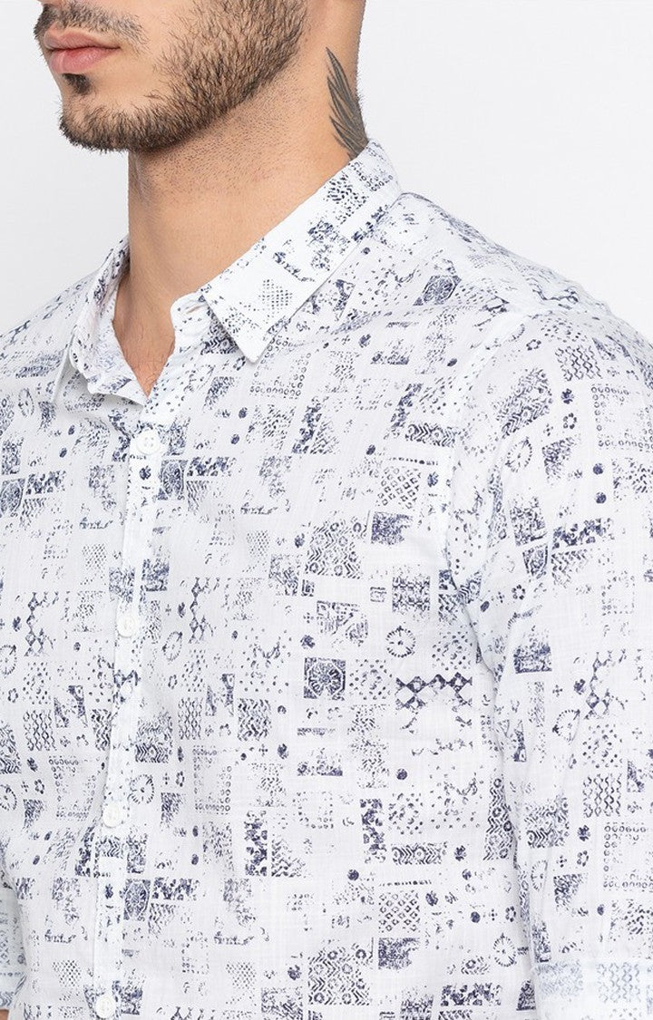 Spykar Men'S White Cotton Printed Casual Shirts