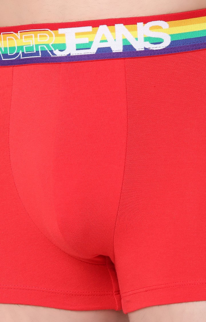 Men Premium Red Multi Cotton Blend Trunk- Underjeans By Spykar