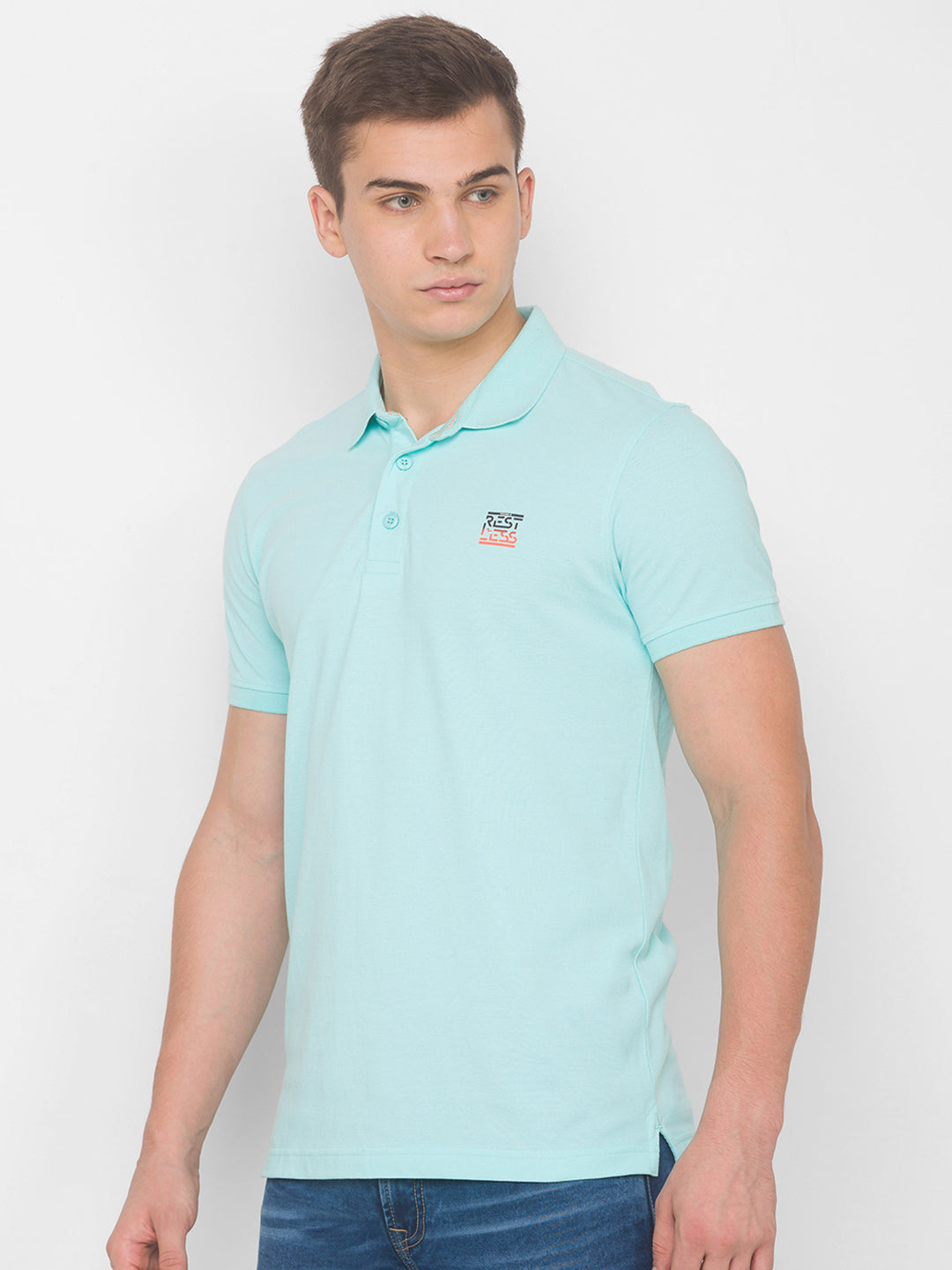 Spykar Men Blue Cotton Slim Fit Polo T-Shirt