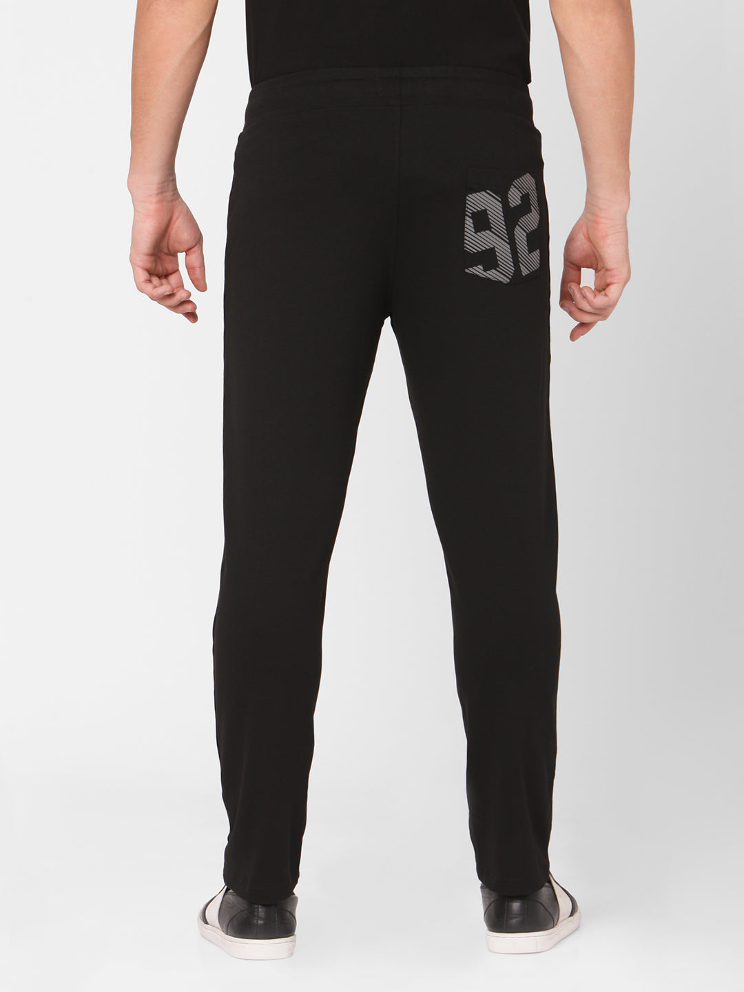 Spykar Men Black Cotton Regular Fit Mid Rise Trackpant