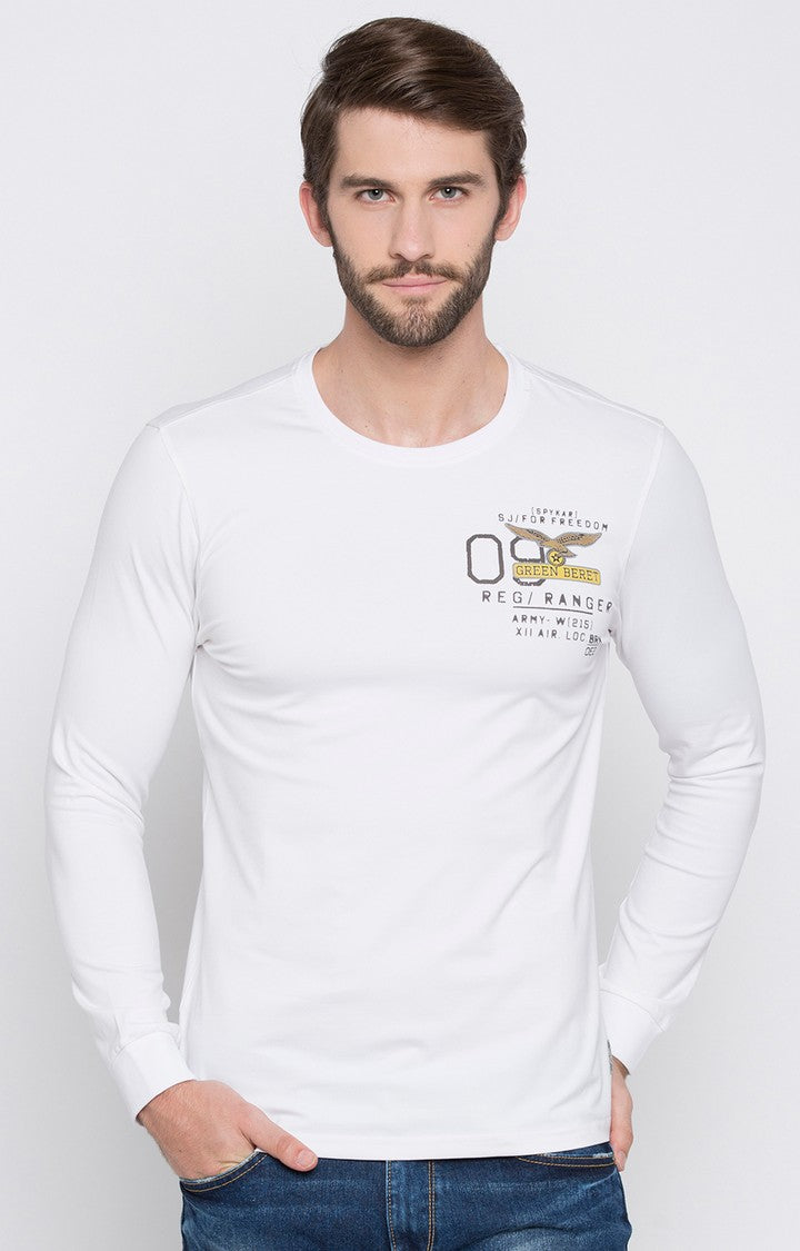 Spykar White Solid Slim Fit Men T-Shirts