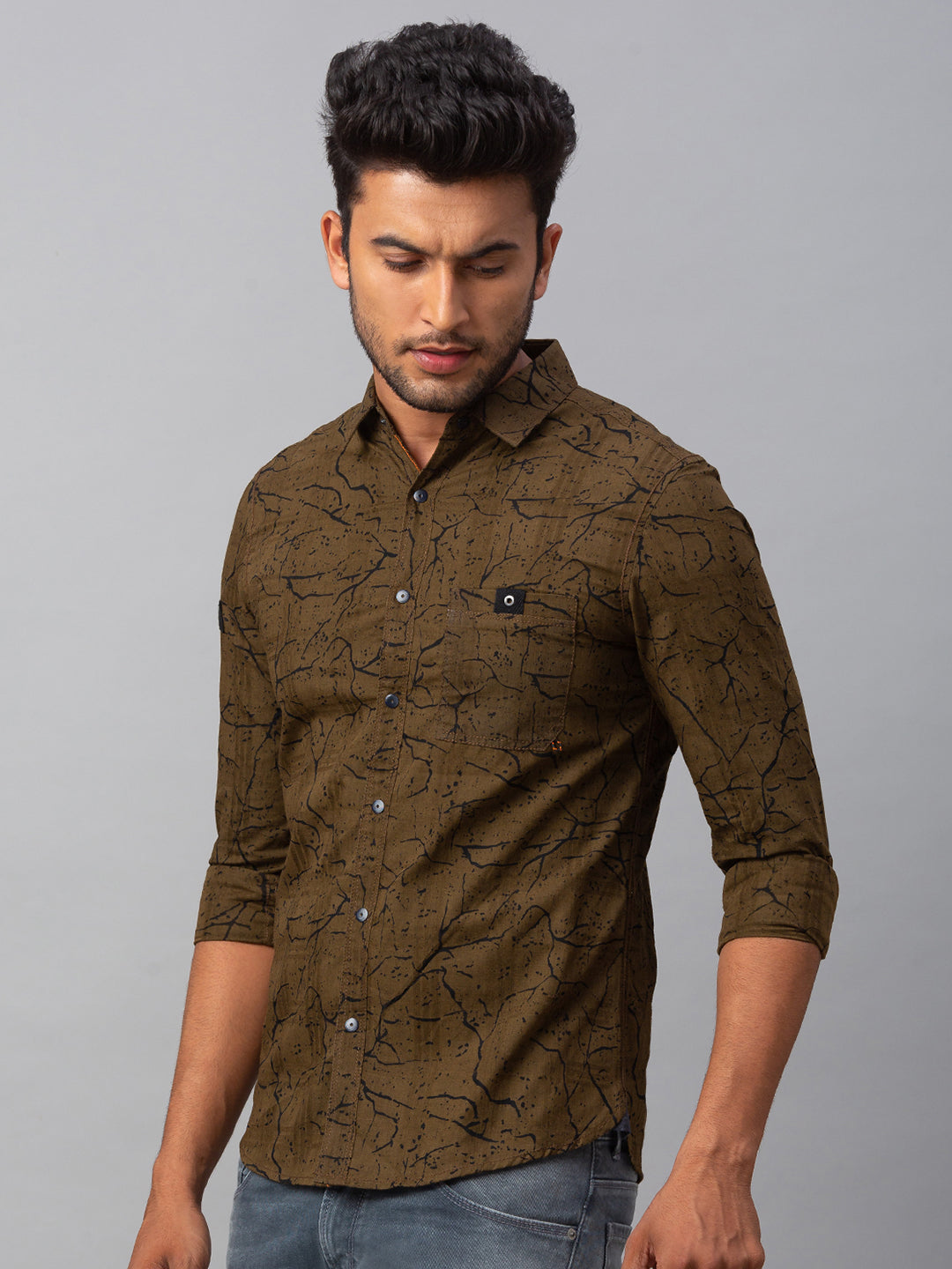 Spykar Men Green Cotton Slim Fit Shirt