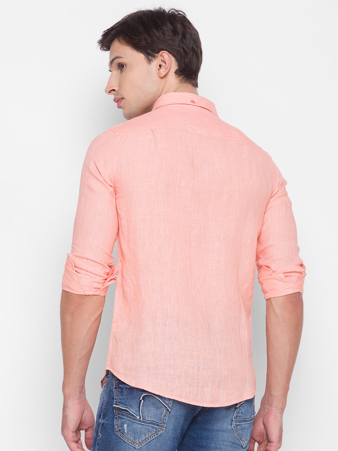 Spykar Slim Fit Orange Cotton Men Shirt