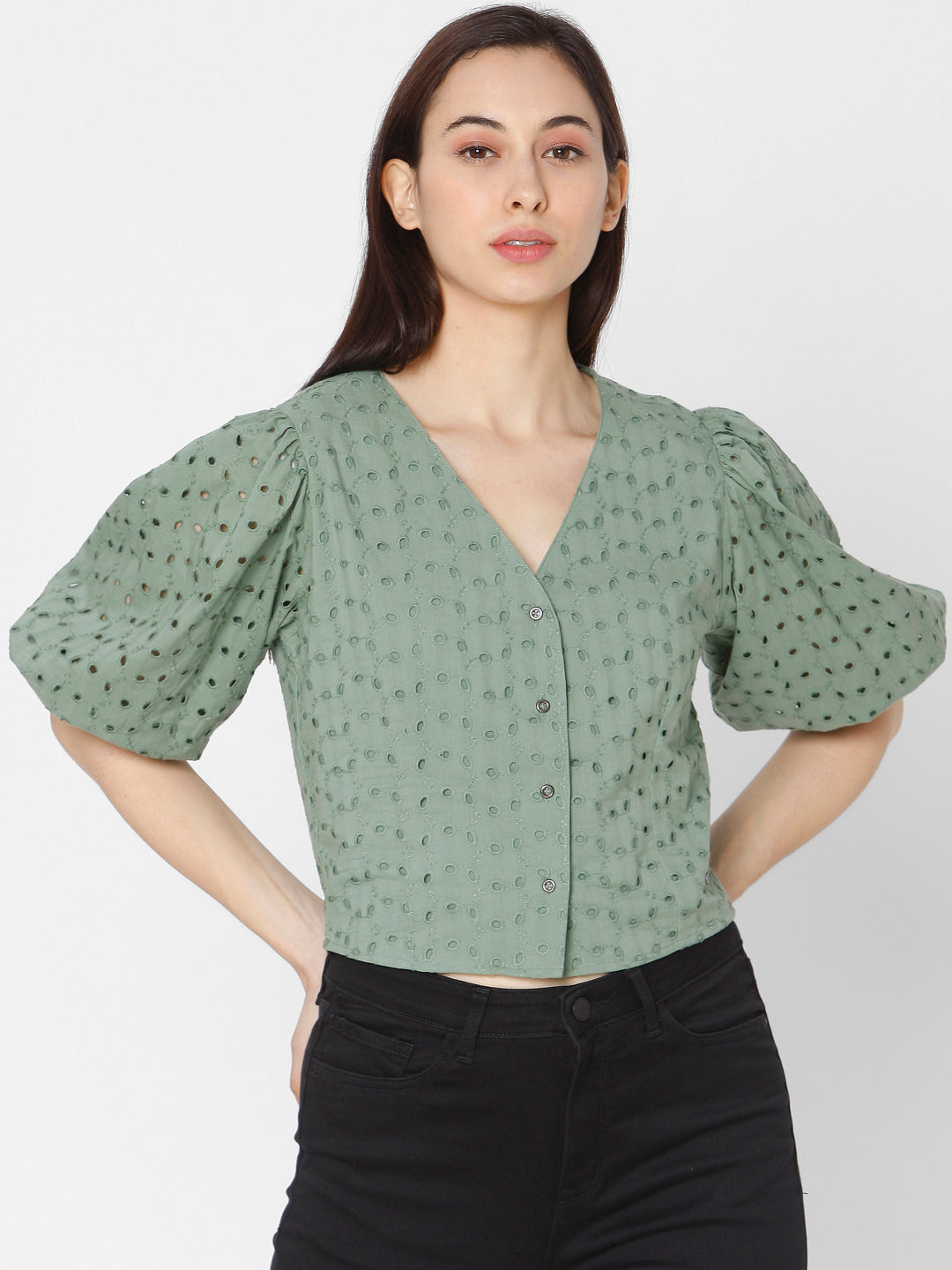 Spykar Green Cotton Women Shirt