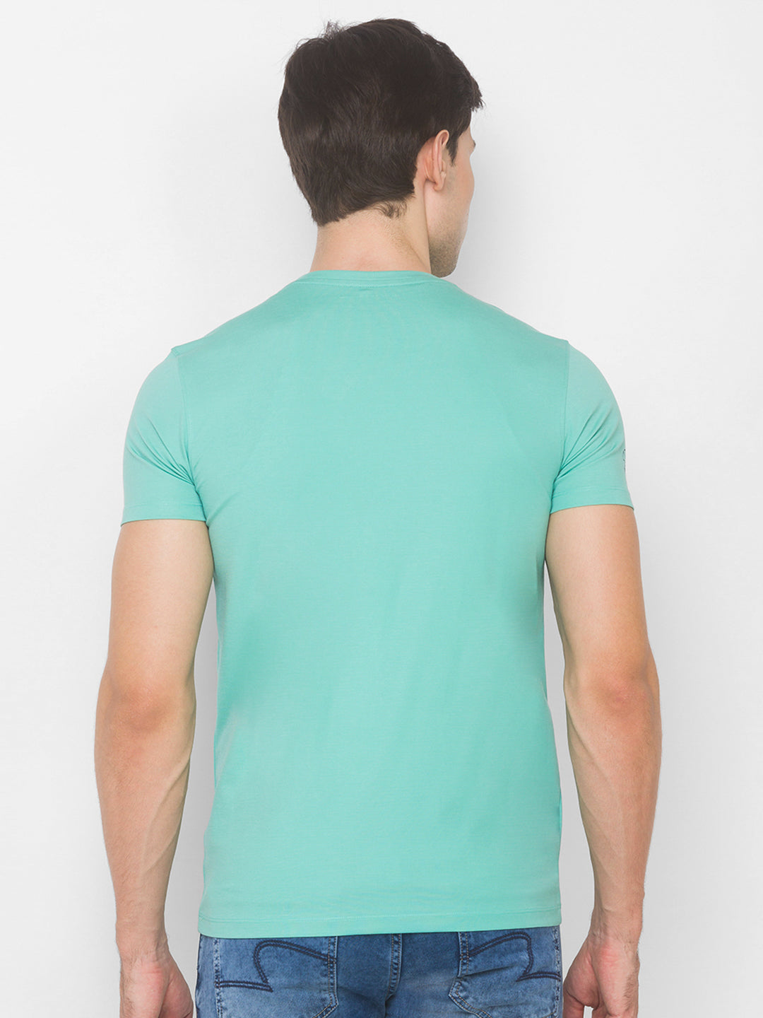 Spykar Men Green Cotton Slim Fit V-Neck T-Shirt