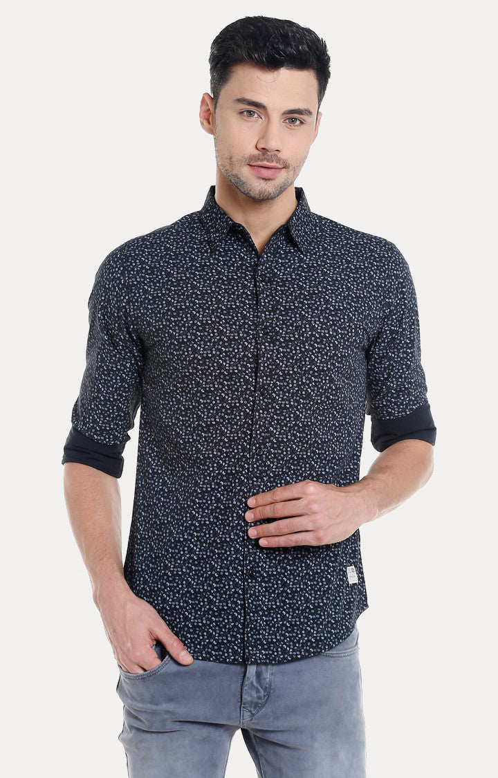 Spykar Men'S Grey Cotton Printed Casual Shirts