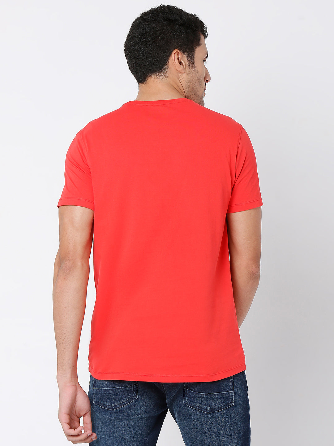 Spykar Coral Cotton Half Sleeve Printed Casual T-Shirt For Men