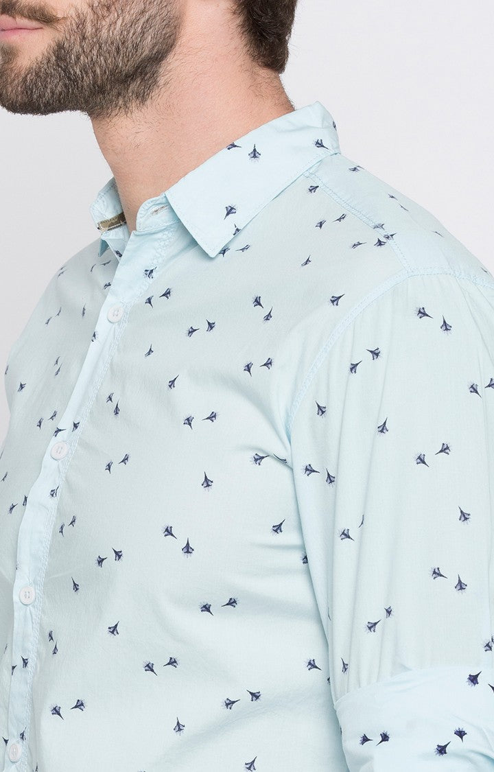 Spykar Men'S Blue Cotton Printed Casual Shirts