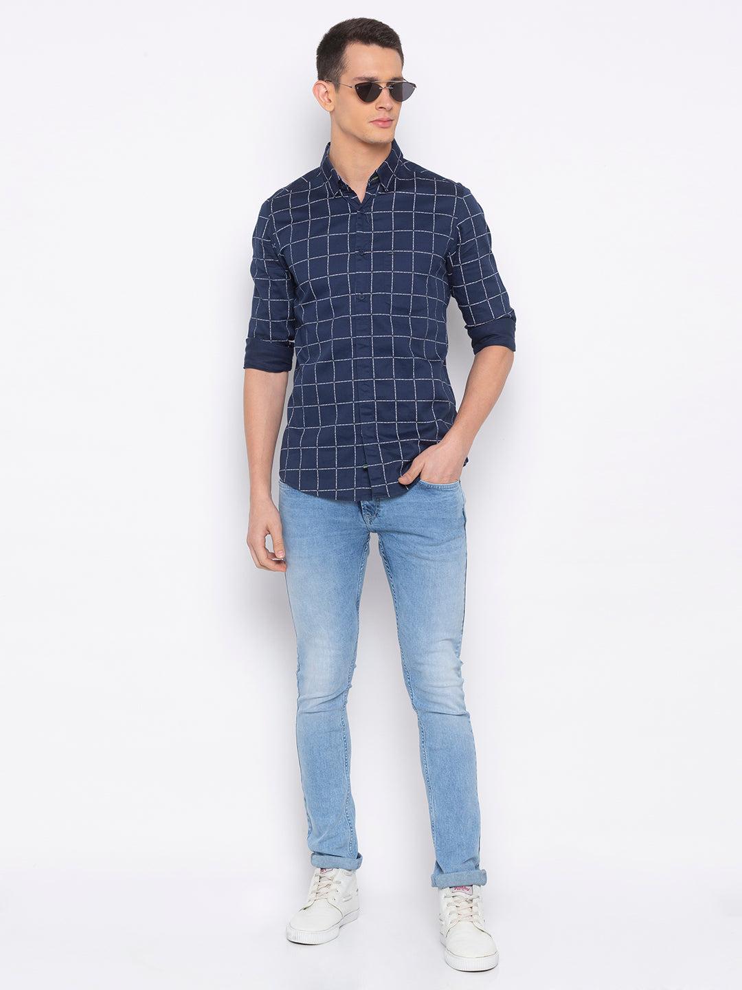 Spykar Slim Fit Men Navy Checked Casual Shirt