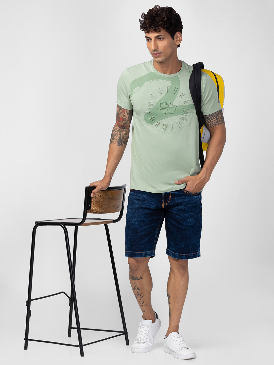 Spykar Men Dusty Green Cotton Regular Fit Half Sleeve Printed T-Shirt