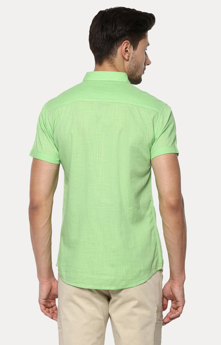 Spykar Men'S Green Cotton Melange Casual Shirts