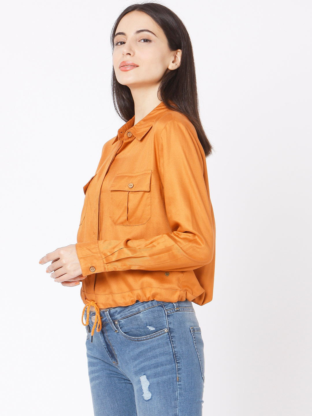 Spykar Slim Fit Tan Brown Viscose Women Shirts