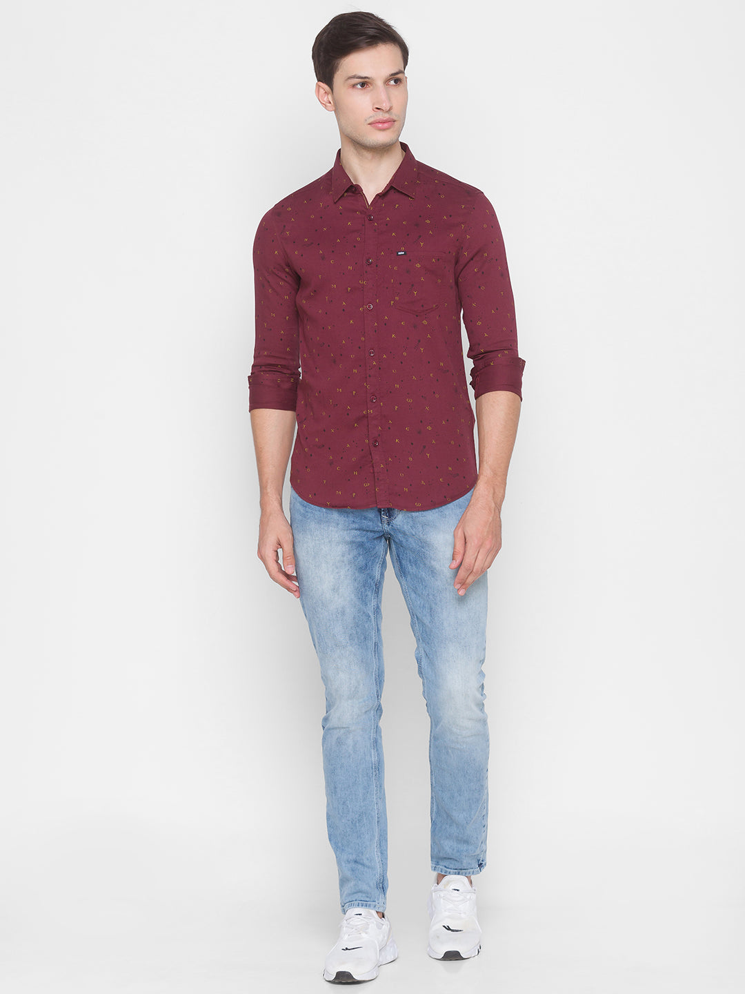 Spykar Slim Fit Red Cotton Men Shirt