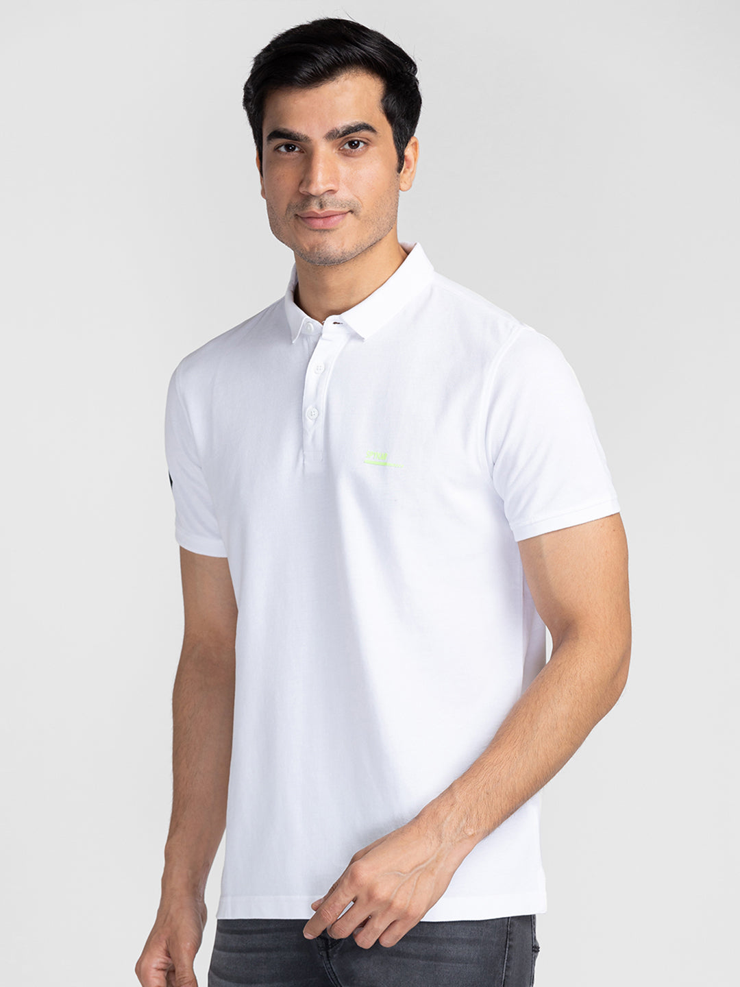 Spykar Men White Cotton Slim Fit Polo Plain T-Shirt