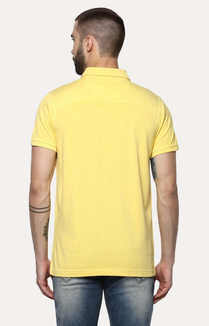 Spykar Yellow Solid Slim Fit Polo T-Shirt