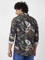Spykar Men Rifle Green Viscose Regular Slim Fit Full Sleeve Causal Printed Shirt