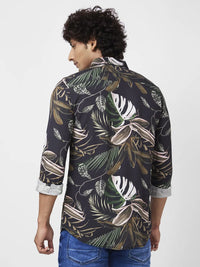 Spykar Men Rifle Green Viscose Regular Slim Fit Full Sleeve Causal Printed Shirt