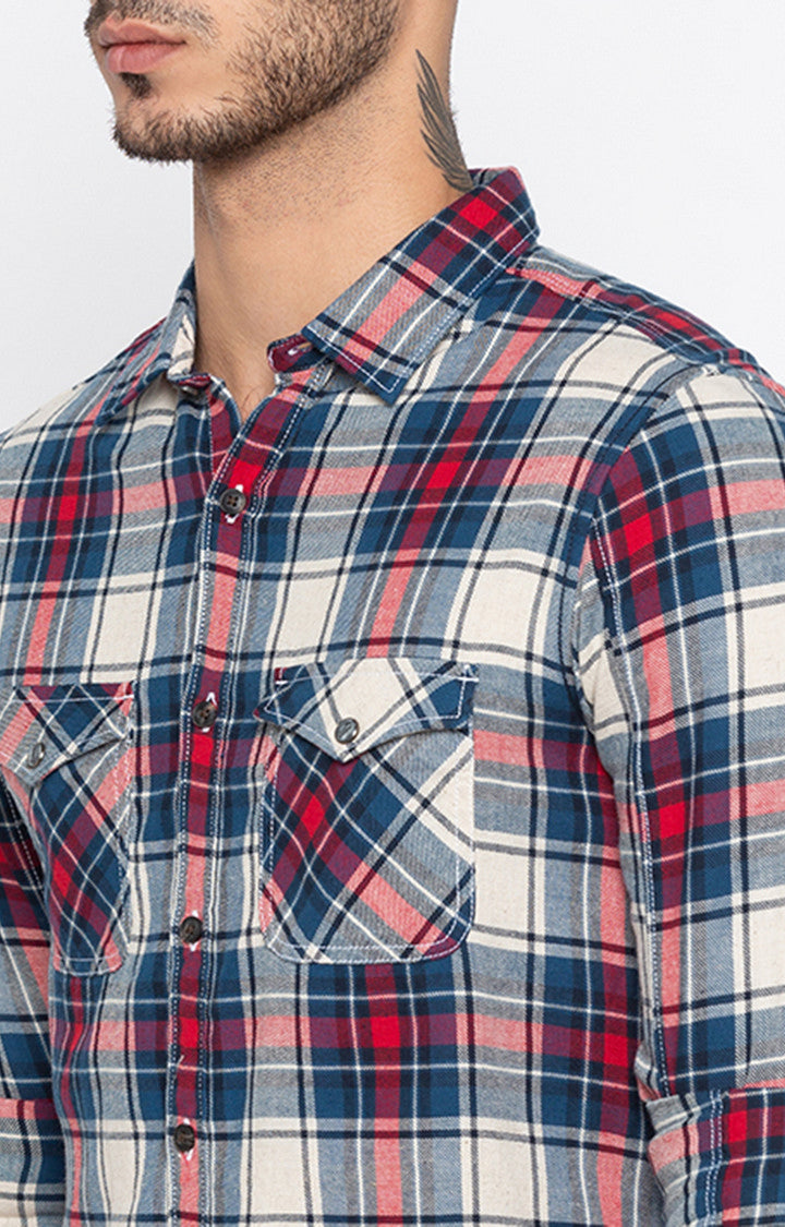 Spykar Men'S Blue Cotton Checked Casual Shirts