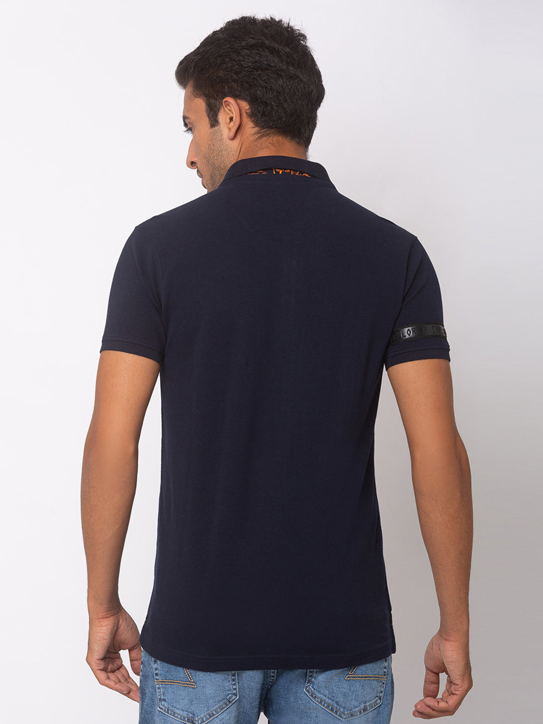 Spykar Men Blue Cotton Slim Fit Polo T-Shirt