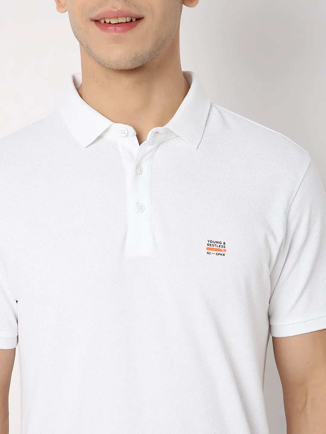 Spykar Men White Cotton Regular Fit Plain Polo Tshirt