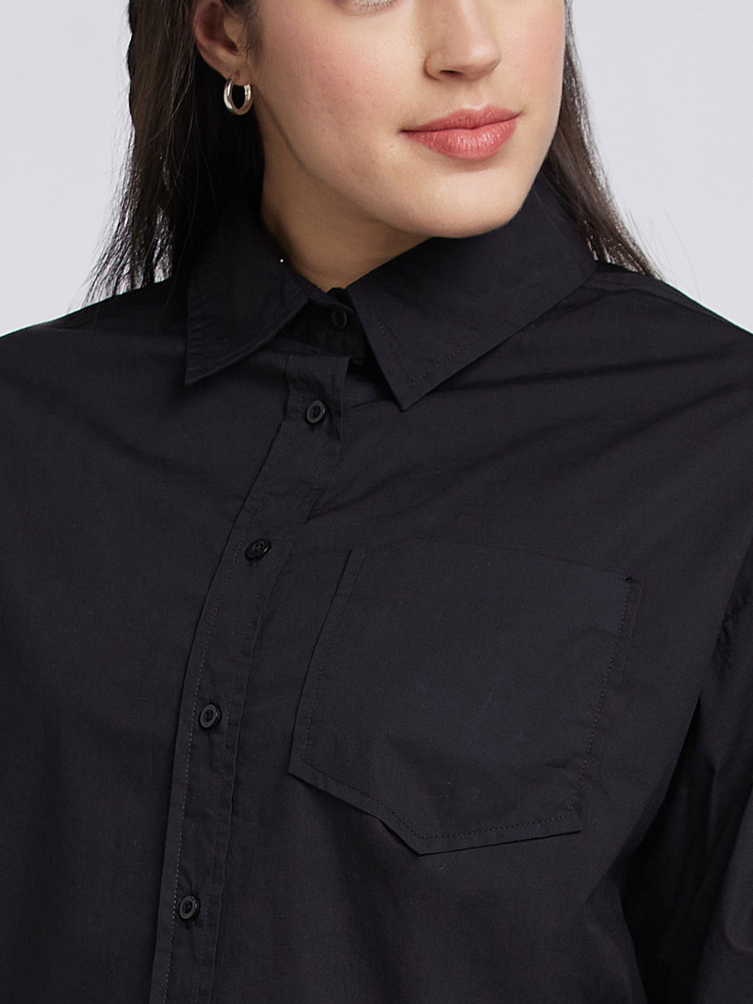 Spykar Women Black Cotton ComFort Fit Asymmetric Plain Shirts