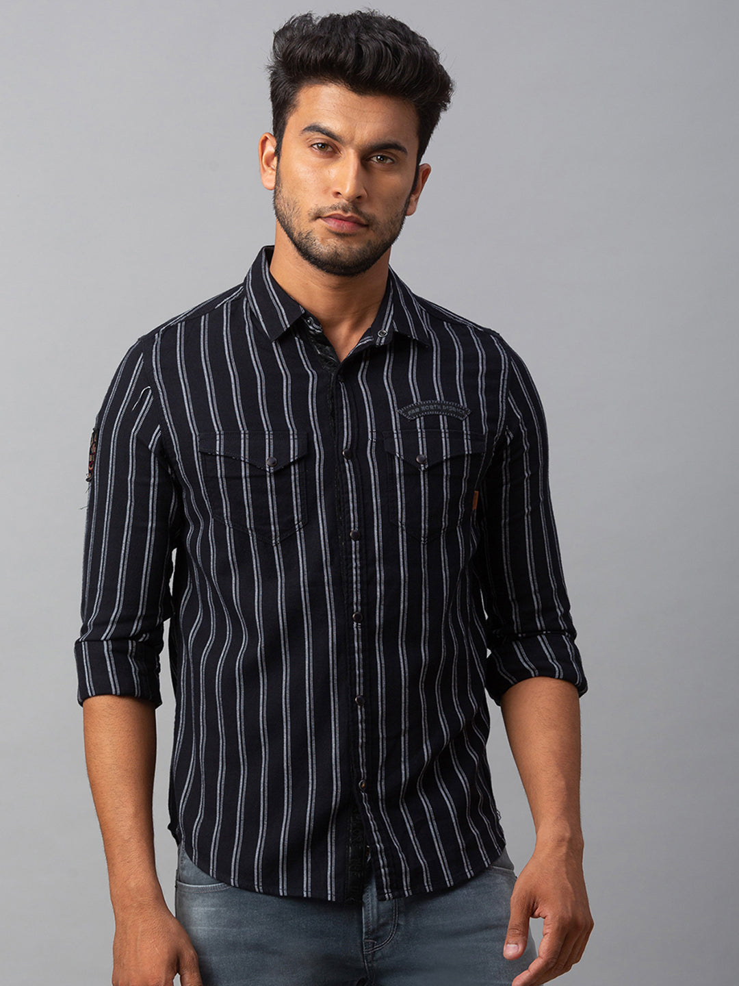 Spykar Men Black Cotton Slim Fit Shirt