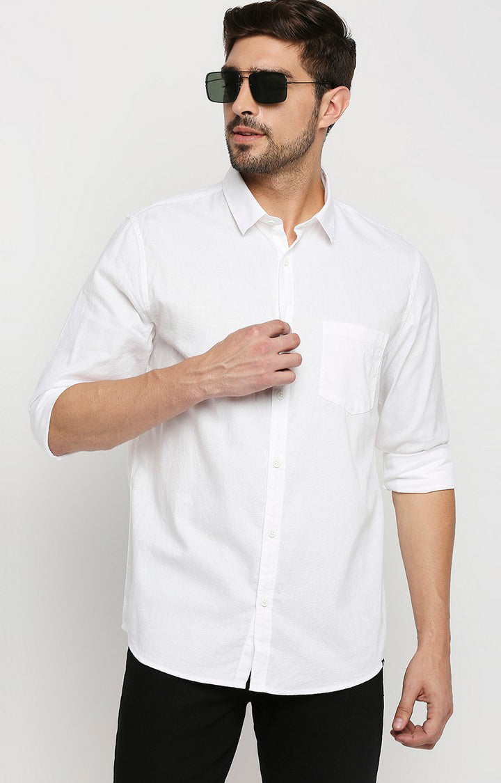 Spykar Men White Cotton Regular Fit Full Sleeve Casual Shirt