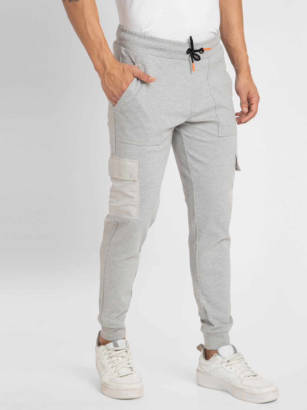 Spykar Men Ecru Melange Slim Fit Ankle Length Blended Jogger Trackpant