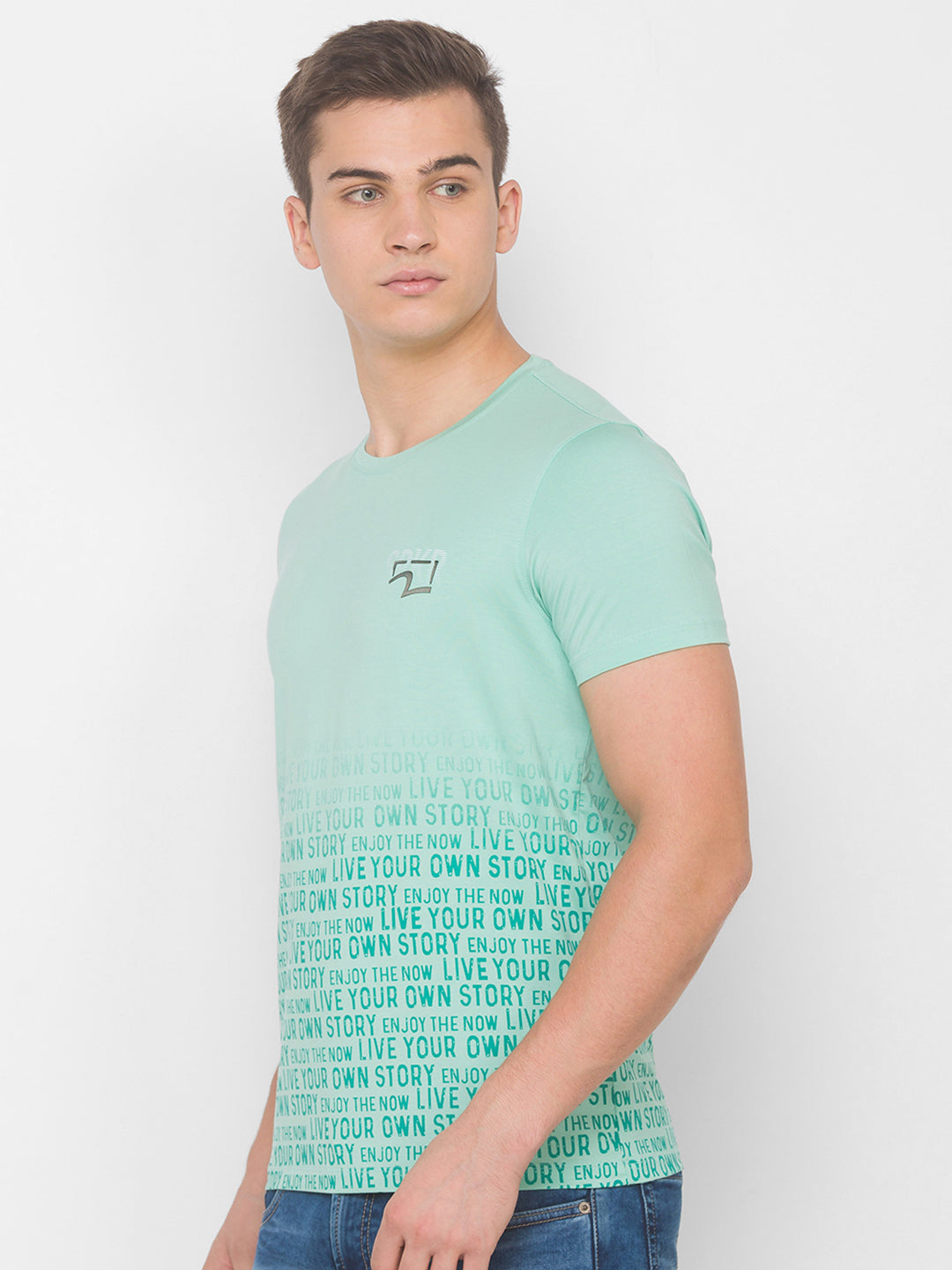 Spykar Men Ice Green Blended T-Shirt (Slim)