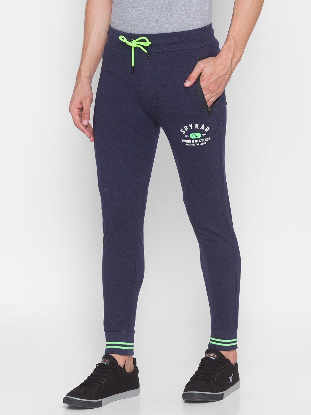 Spykar Men Blue Cotton Regular Fit Mid Rise Trackpant