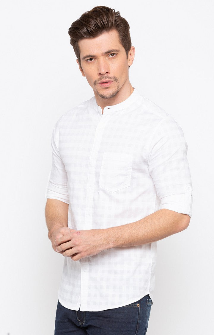 Spykar Men'S White Cotton Checked Casual Shirts