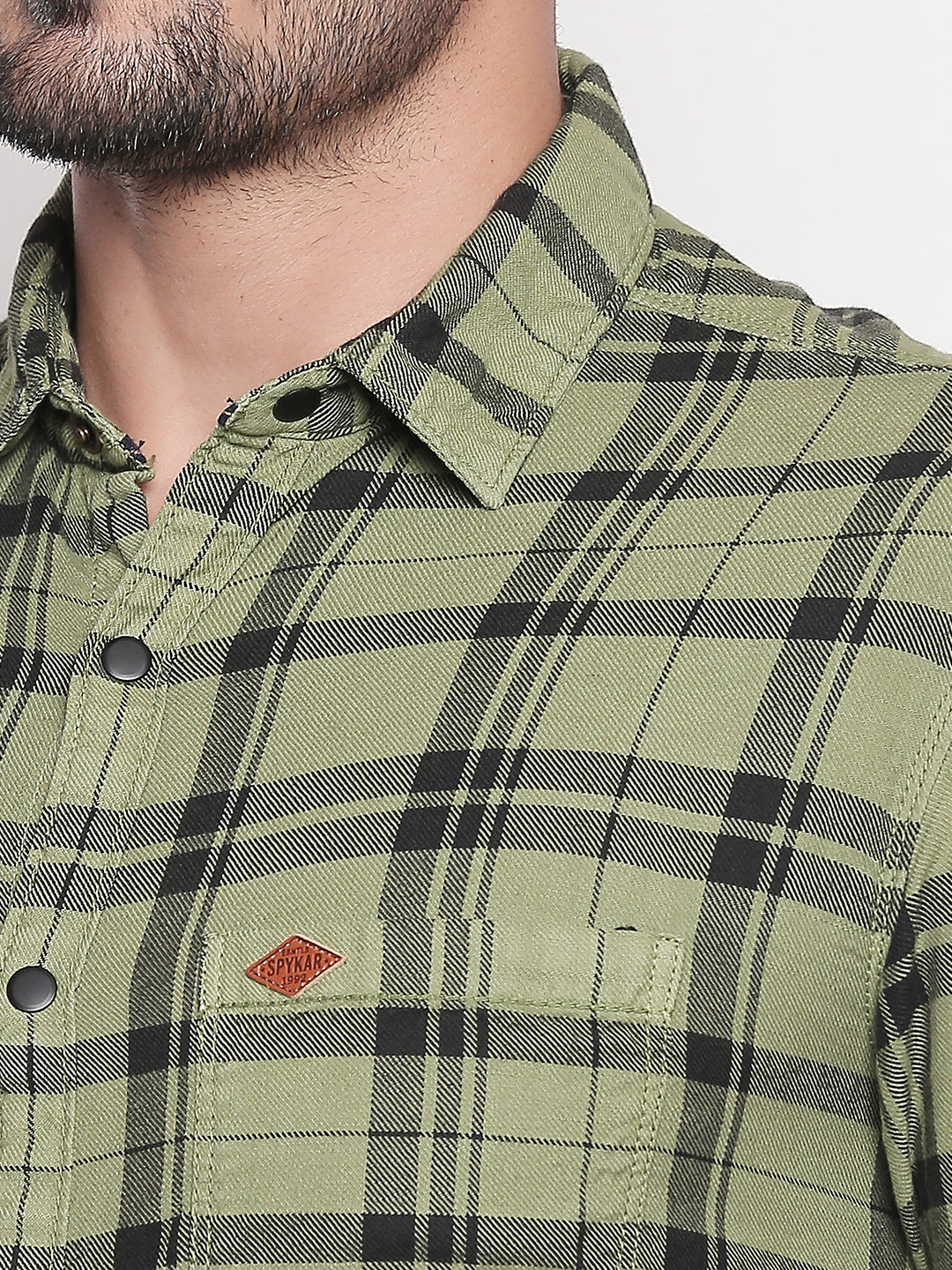 Spykar Men Olive Checked Slim Fit Casual Shirt