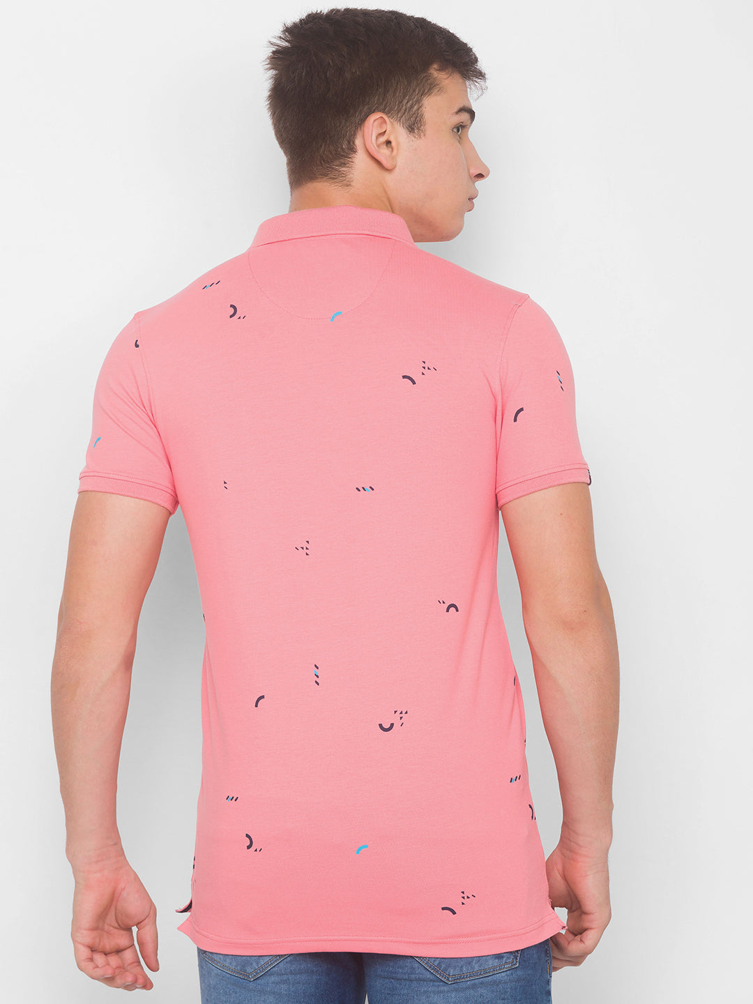 Spykar Men Pink Cotton Slim Fit Polo T-Shirt