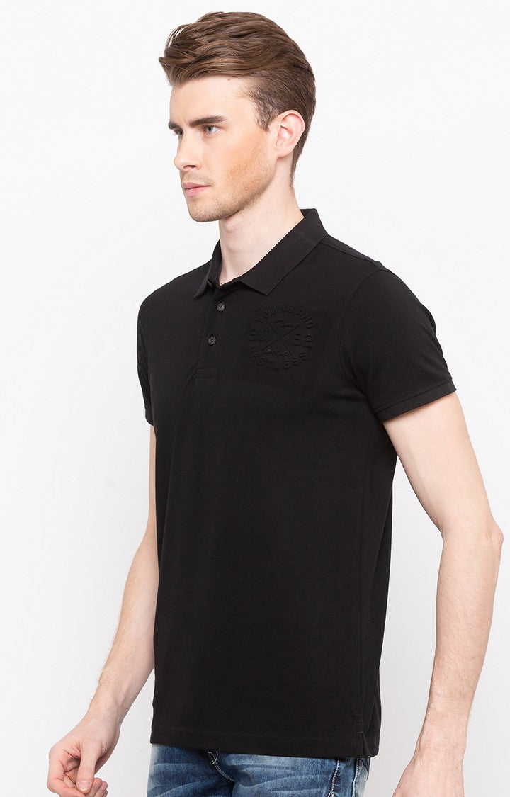 Spykar Black Solid Slim Fit Polo T-Shirt