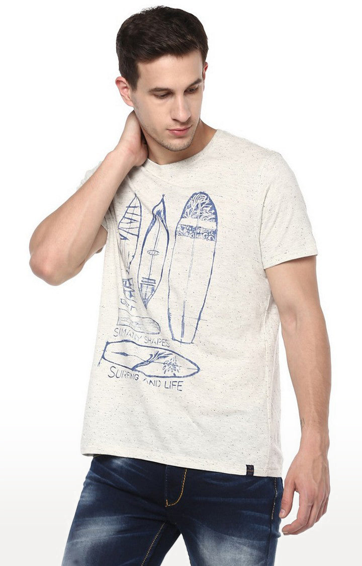 Spykar Beige Printed Slim Fit Men T-Shirts