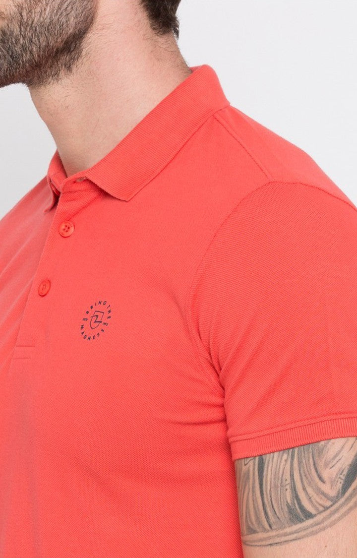 Spykar Coral Solid Slim Fit Polo T-Shirt